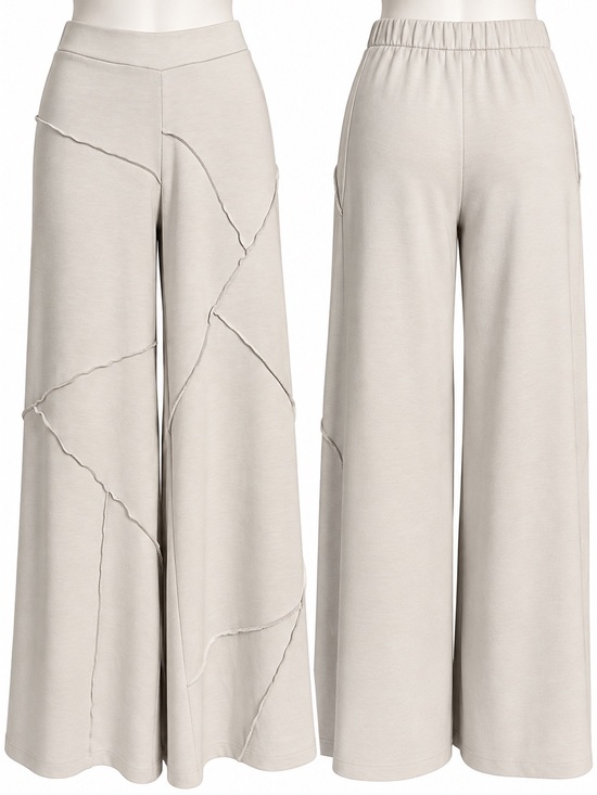 Isle Pants - ISLE by Melis Kozan Wide Leg Pants M Cream Exposed Seam Patchwork Lagenlook